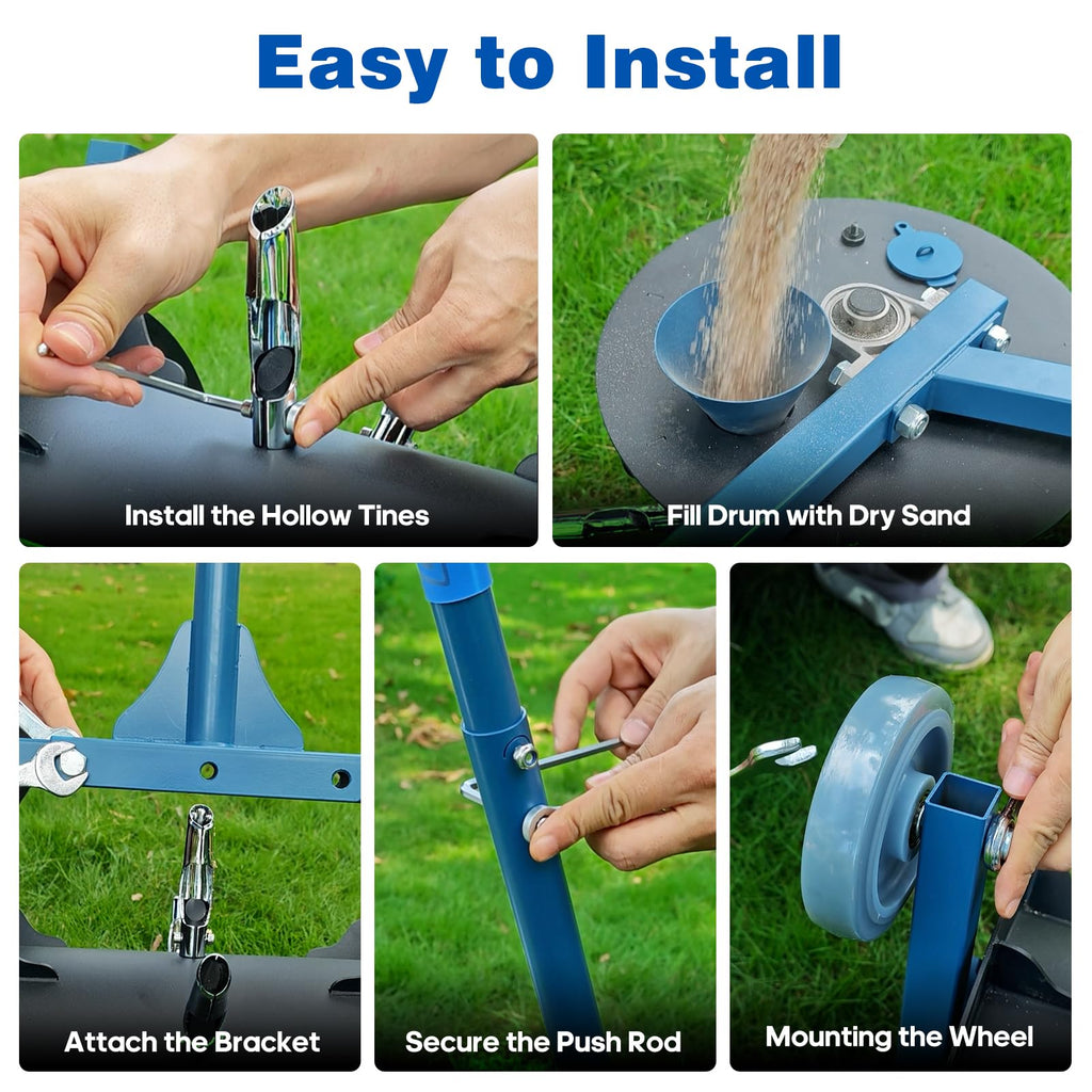 Rolling Lawn Aerator - Manual Push Roller, 7 Non-Clog Hollow Tines(Blue)