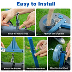 Rolling Lawn Aerator - Manual Push Roller, 7 Non-Clog Hollow Tines(Blue)