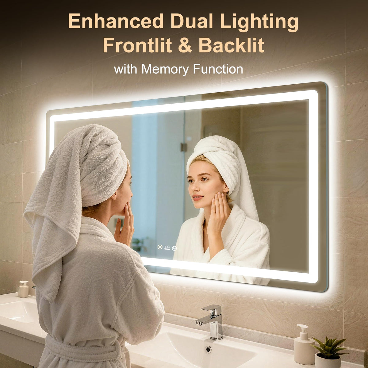 55x30 LED Bathroom Mirror with Lights, Smart Anti-fog, Motion Sensor