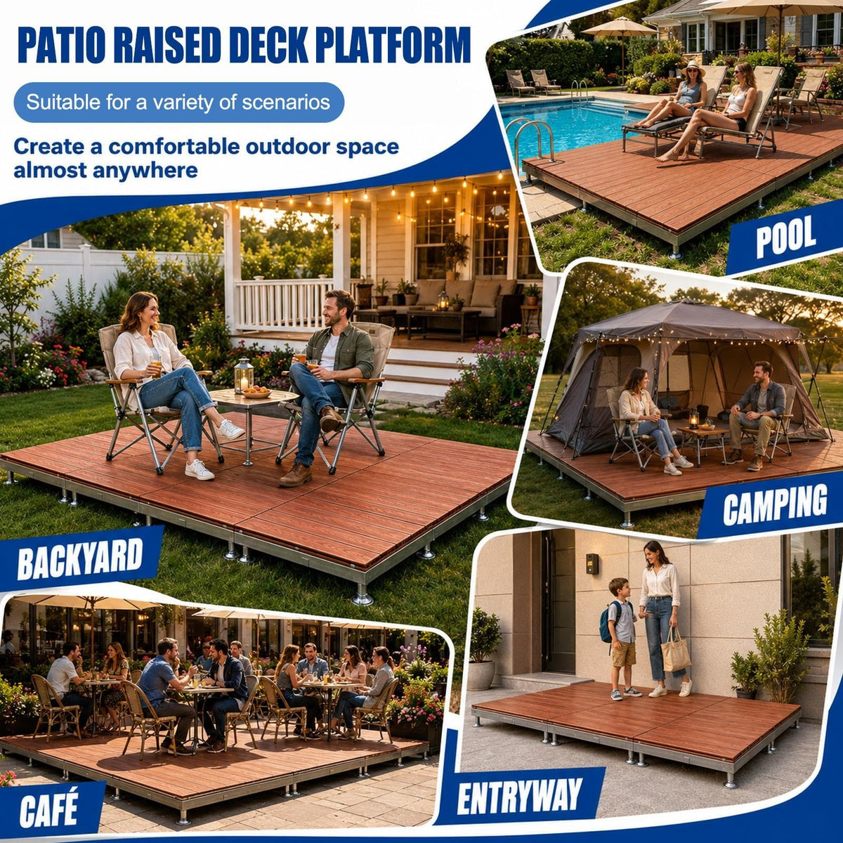 Floating Deck Kit, Raised Deck Platform Decking Waterproof Composite Tile