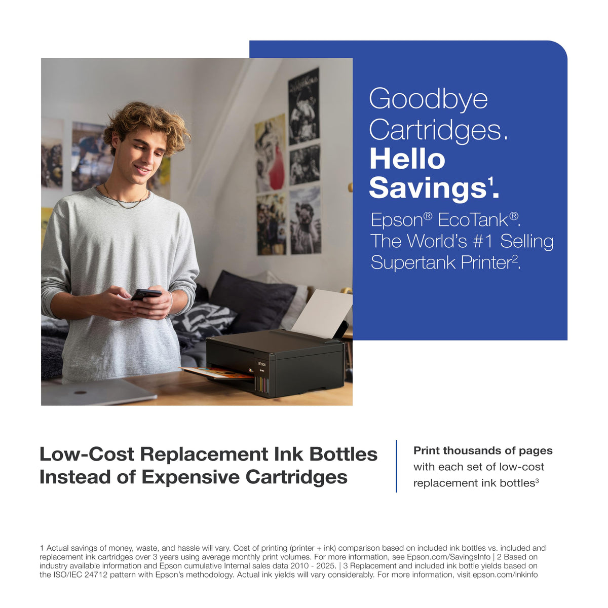 Epson EcoTank ET-1913 Wireless Color Supertank Printer with up to 3 Years of Ink, Refillable Tanks, Perfect for Home, 11 PPM, 100-Sheet Paper Tray – Black