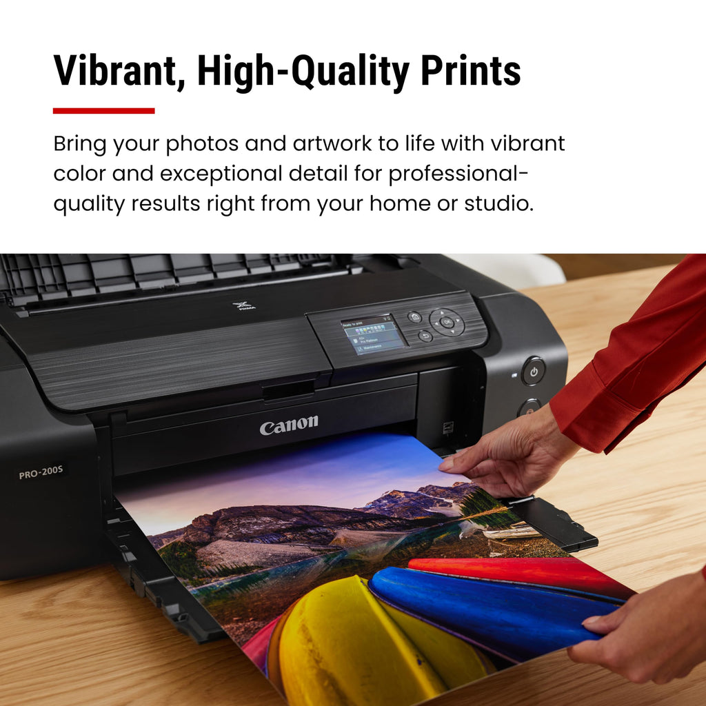 Canon PIXMA PRO-200S Professional 13" Wireless Inkjet Photo Printer, 3" Color LCD, 8-Color Dye Ink, Black