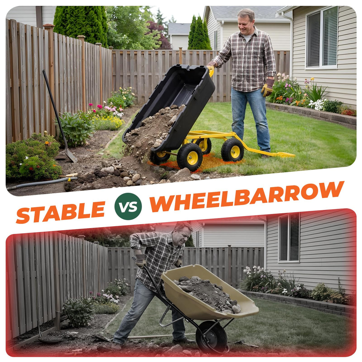 Sekey Garden Dump Cart, 1400 lb Capacity, Towable, 10 in Tires