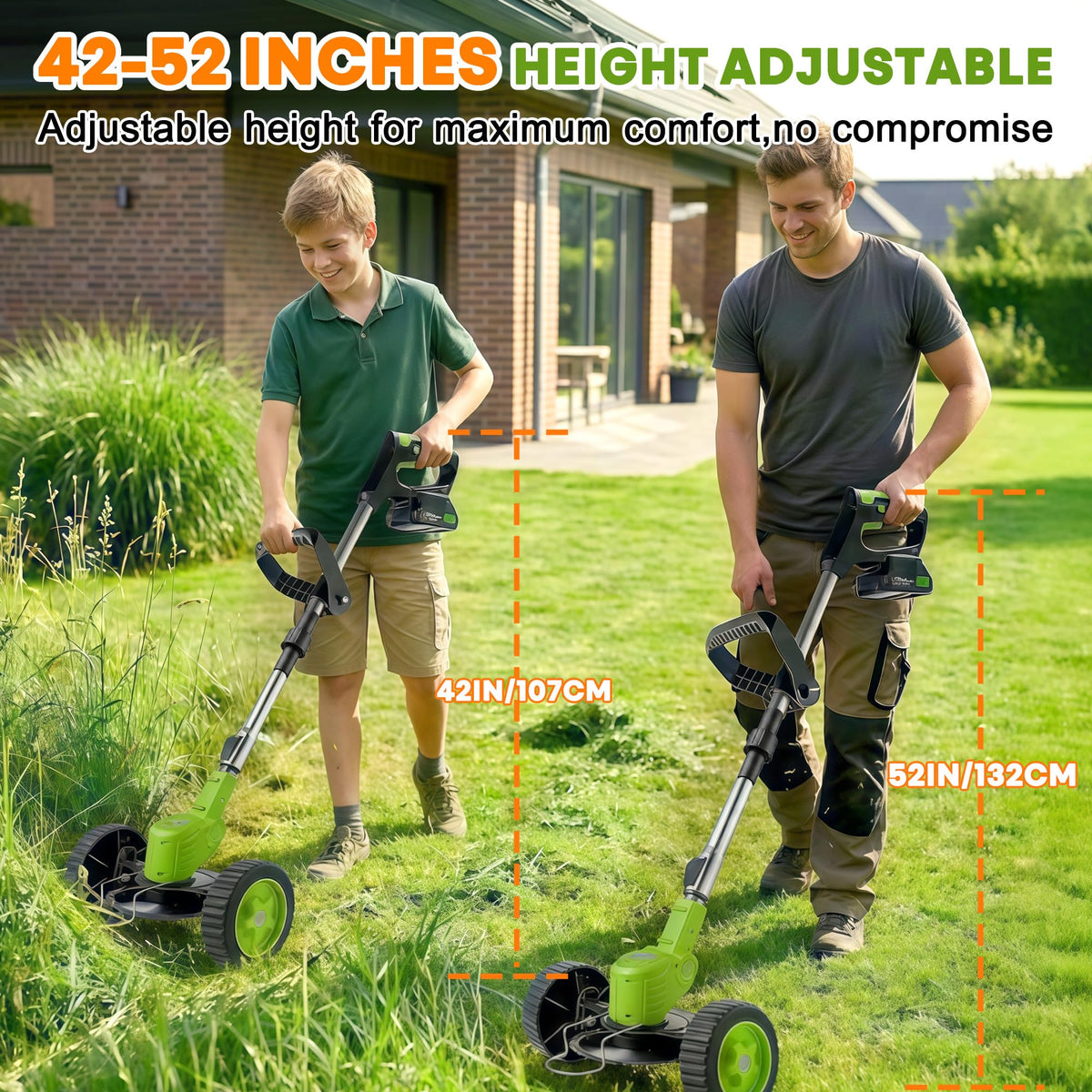 Cordless Electric Weed Wacker with Wheels, 3-in-1 Grass Trimmer & Brush Cutter & Lawn Edger, 3 Types Blade, 2X2000mAh Batteries, Lightweight String Trimmer for Garden and Yard Lawn, Gifts for Seniors