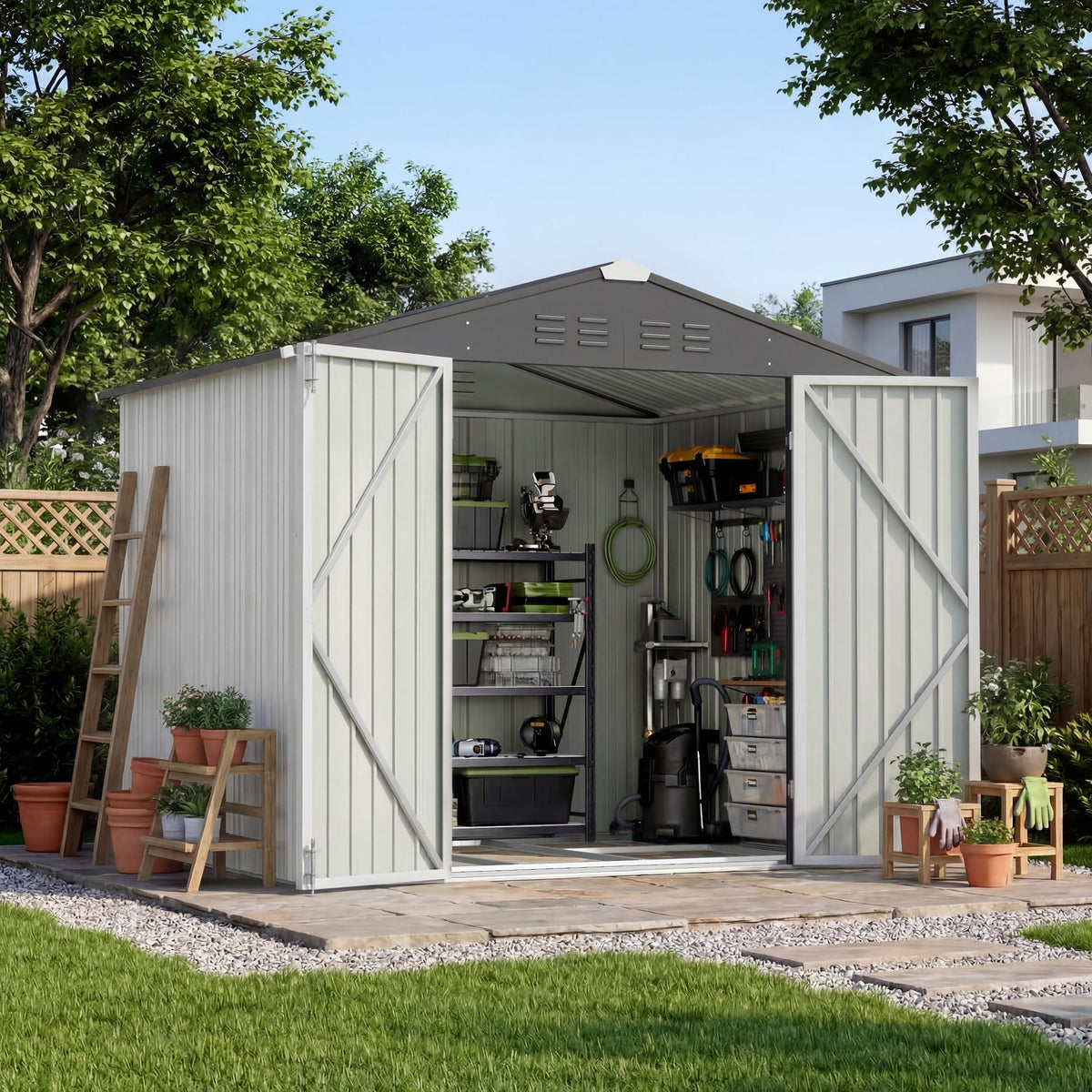 Devoko 10x8 FT Outdoor Storage Shed, Brown