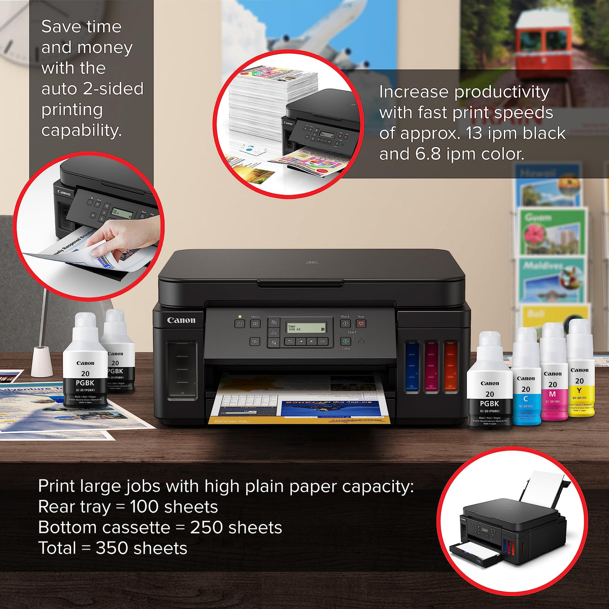 Canon PIXMA G6020 All-in-One Supertank Wireless (Megatank) Printer, Copier and Scan with Mobile Printing, Black, Works with Alexa