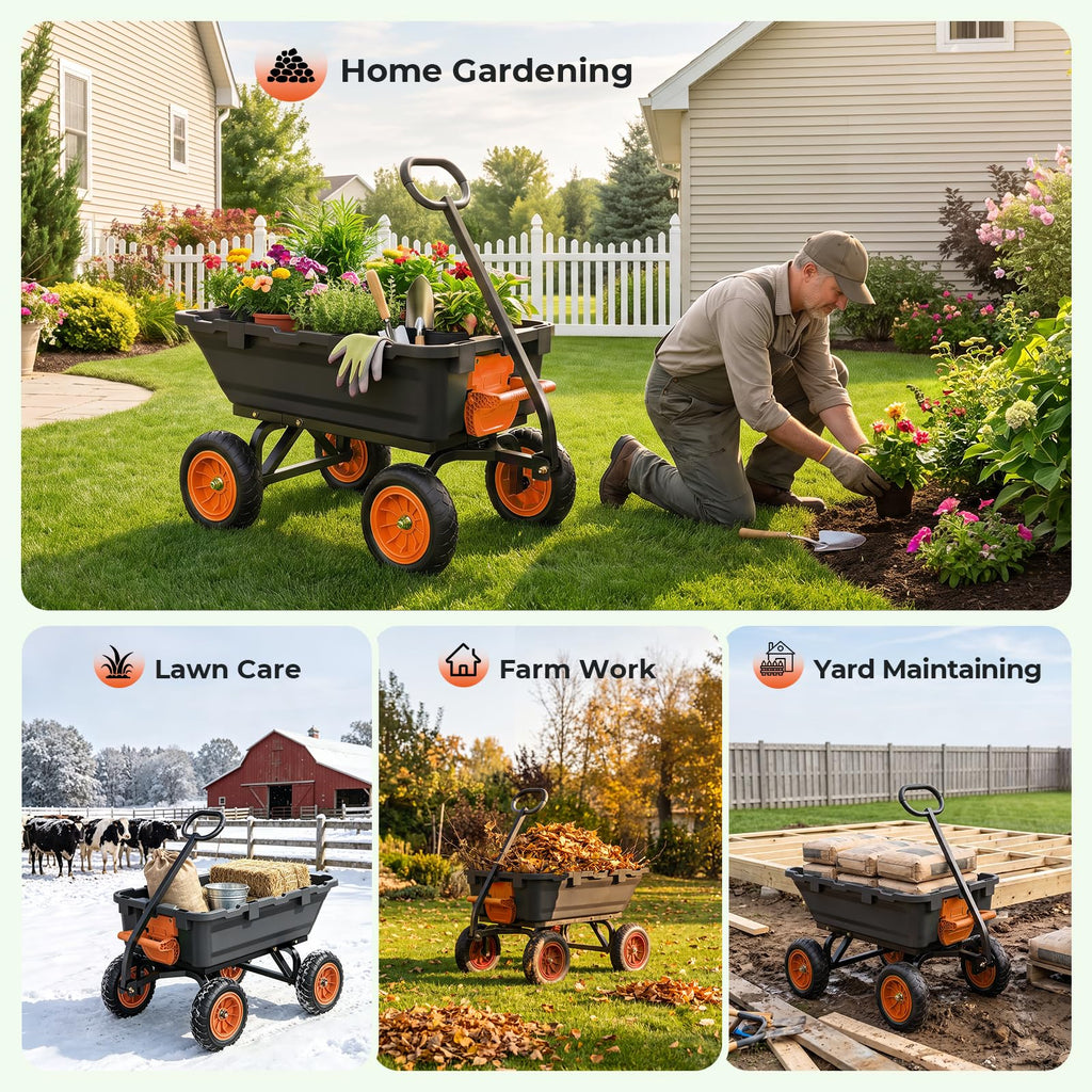 Etoolab Dump Garden Cart 900lb Capacity with 10-Inch Flat-Free Tires