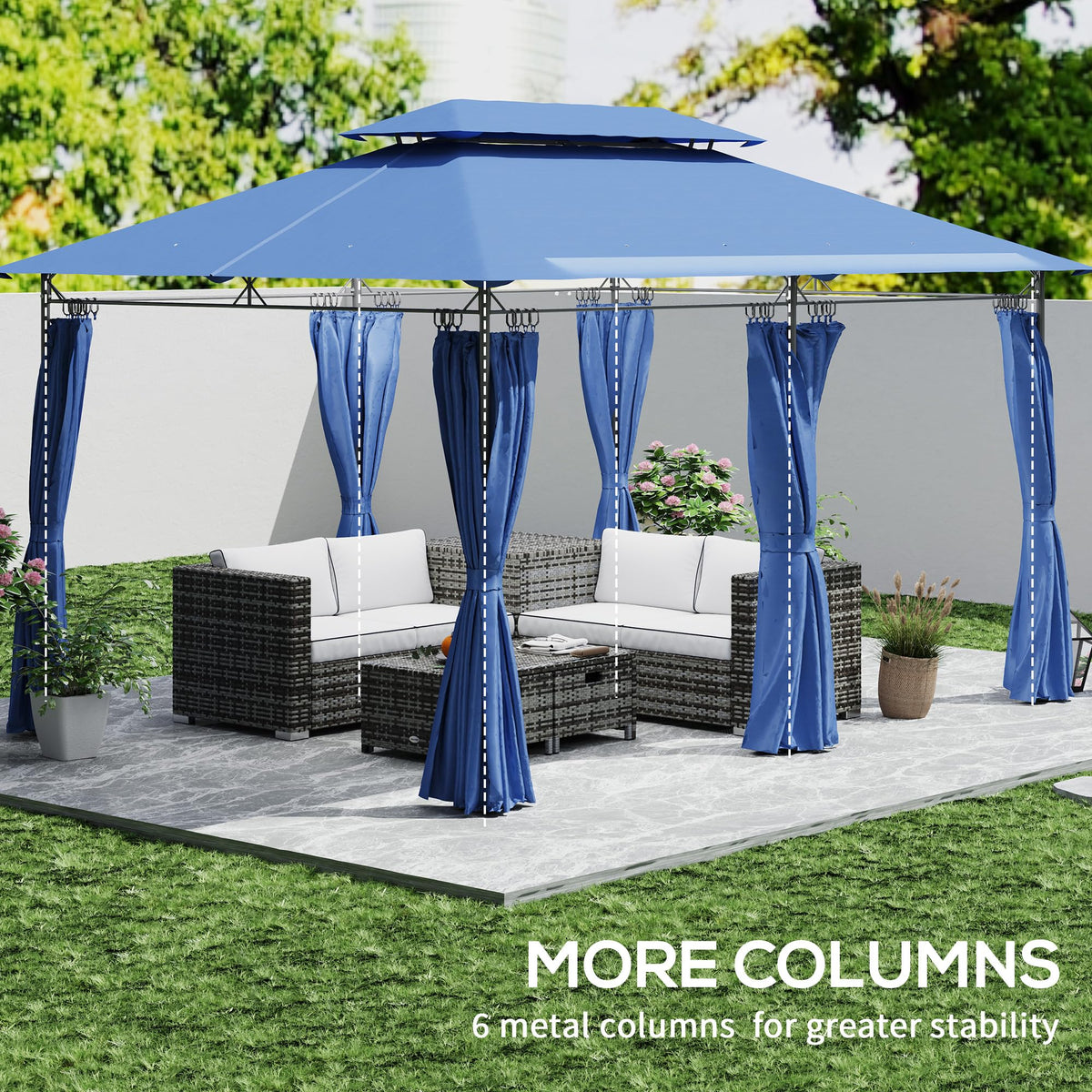 Outsunny 10' x 13' Patio Gazebo Double Roof Outdoor Gazebo Dark Blue
