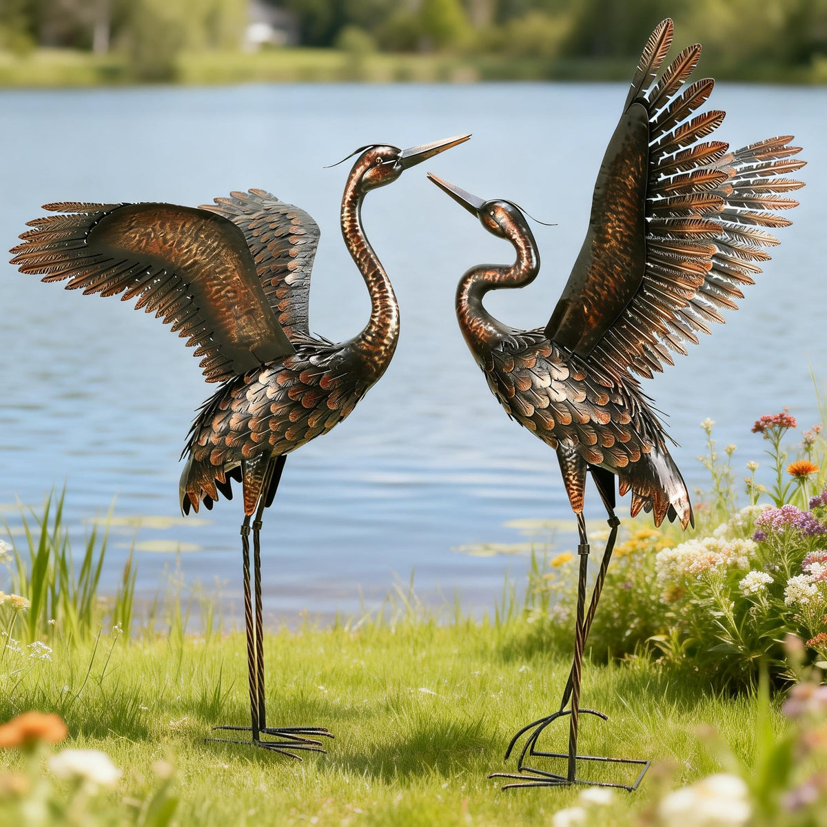 Garden Crane Statue Outdoor Large Metal Heron Yard Art Sculpture,46 inch