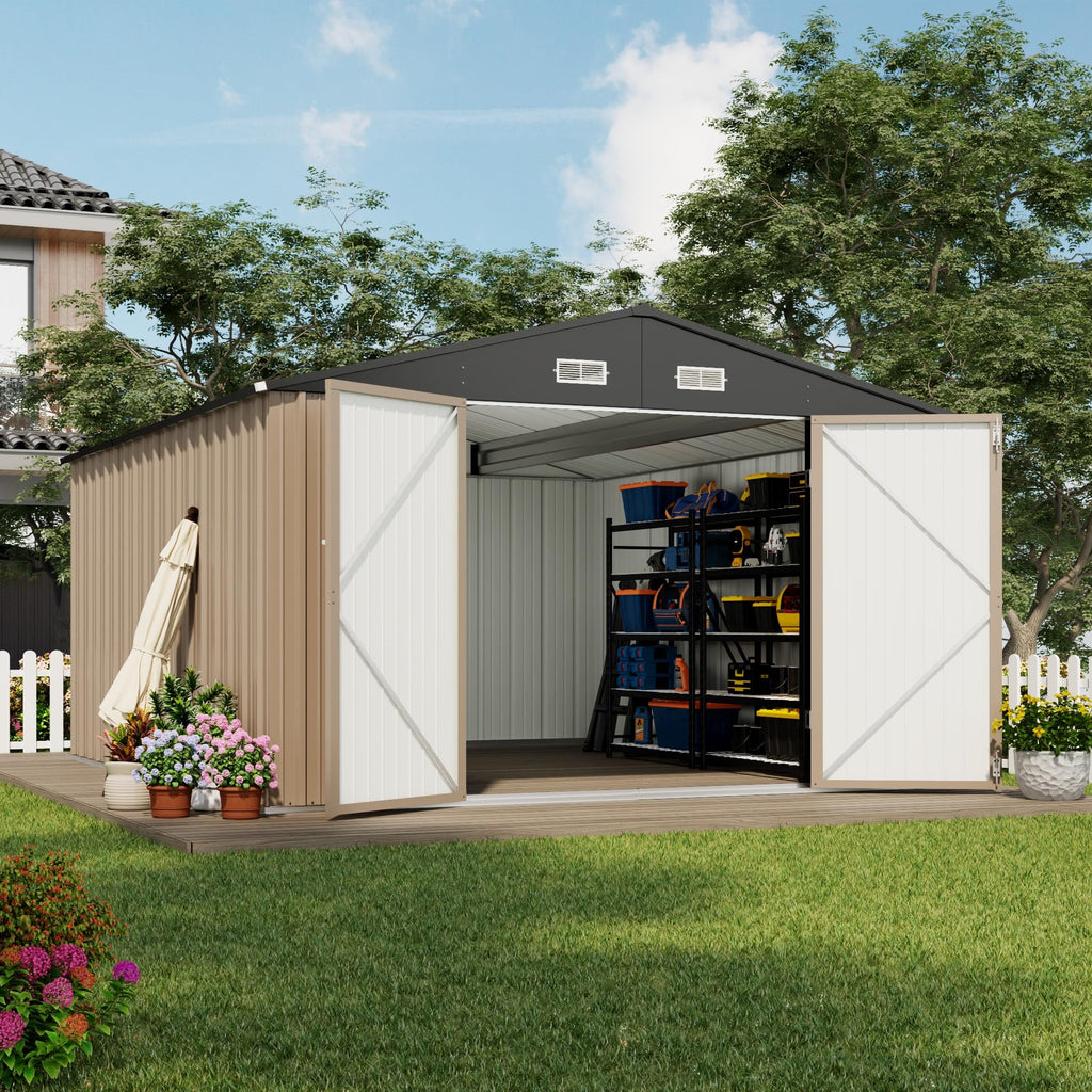 Devoko 10x8 FT Outdoor Storage Shed, Brown