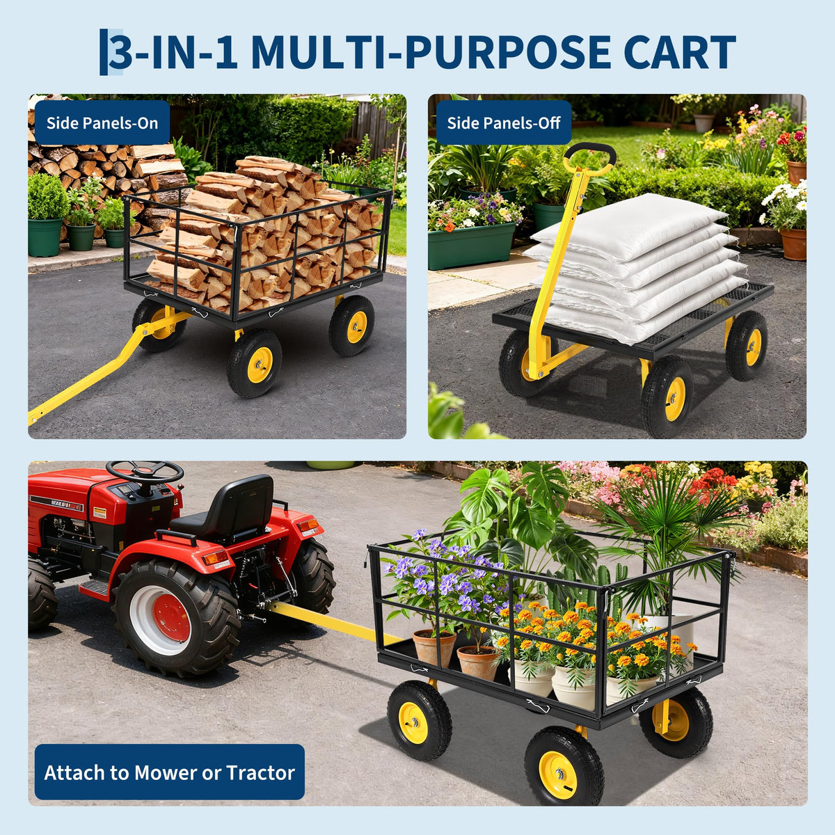 Garvee 1500 LB Heavy Duty Garden Wagon Cart, Outdoor Metal Utility Trailer