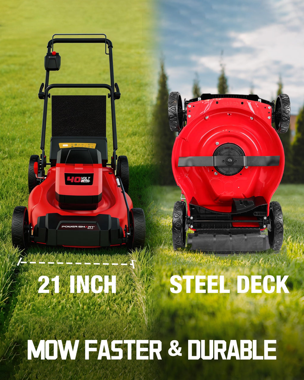 PowerSmart 40V 21" Cordless Lawn Mower + 465 CFM Leaf Blower, 3 Batteries