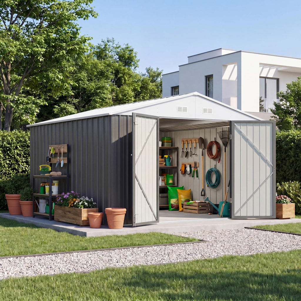 Patiowell 6x4 FT Outdoor Storage Shed, Metal Storage Sheds, Brown