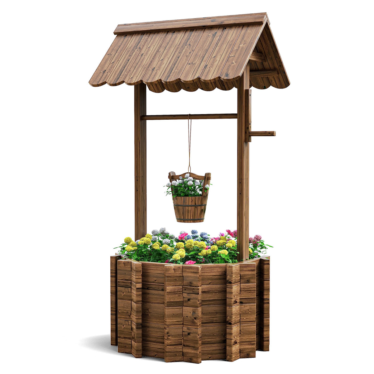 UDPATIO Wishing Wells for Outside, Wooden Wishing Well Planter for Yard, Upgrade Wishing Well with 4 Reinforced Rod & Hanging Bucket for Garden Patio Lawn Backyard Home Decor