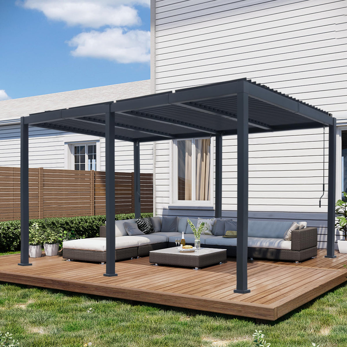 10'x 20' Patio Louvered Pergola Aluminum Black Hardtop Gazebo