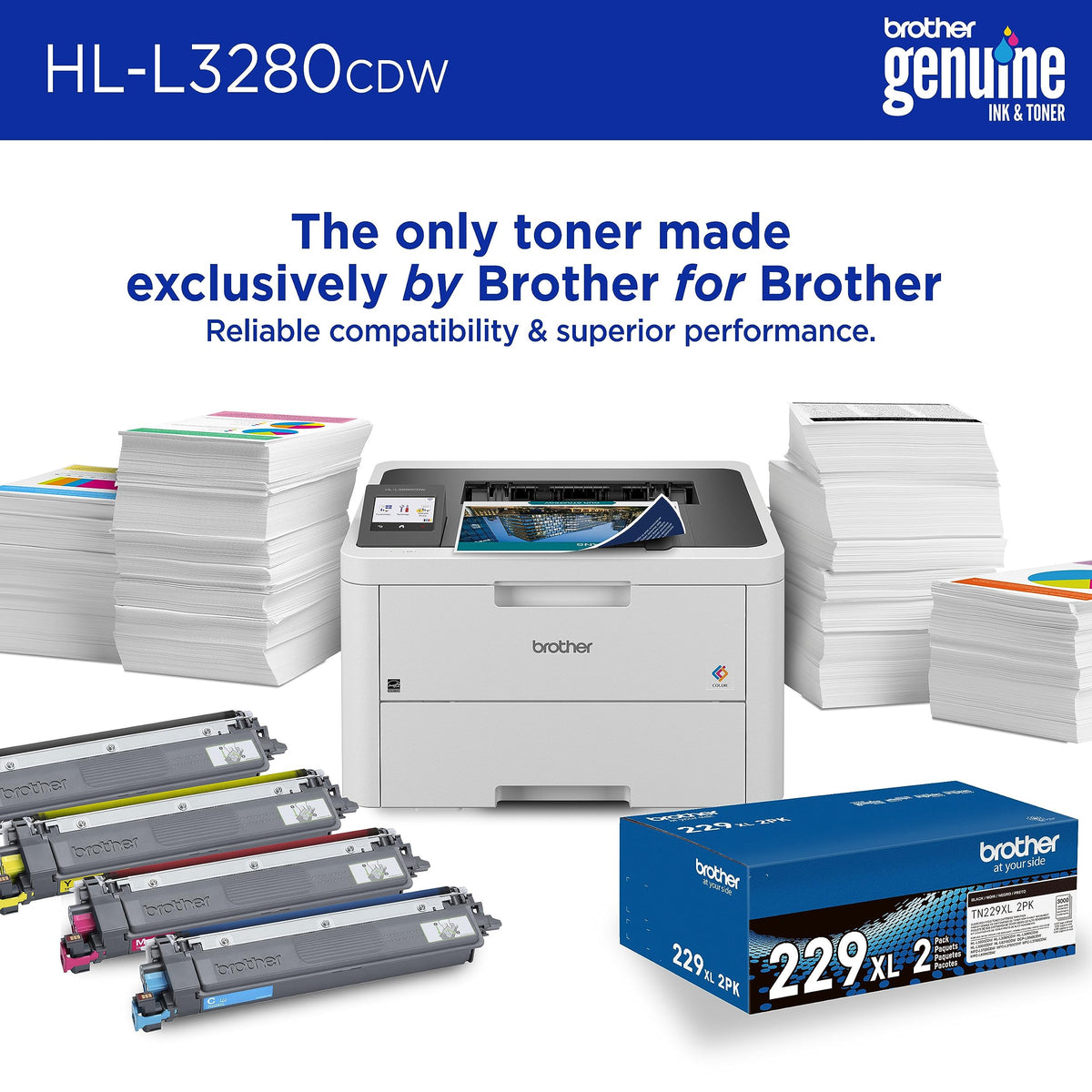 Brother HL-L3280CDW Wireless Color Laser Printer, Duplex, Mobile Printing, Ethernet, Includes 2 Month Refresh Trial