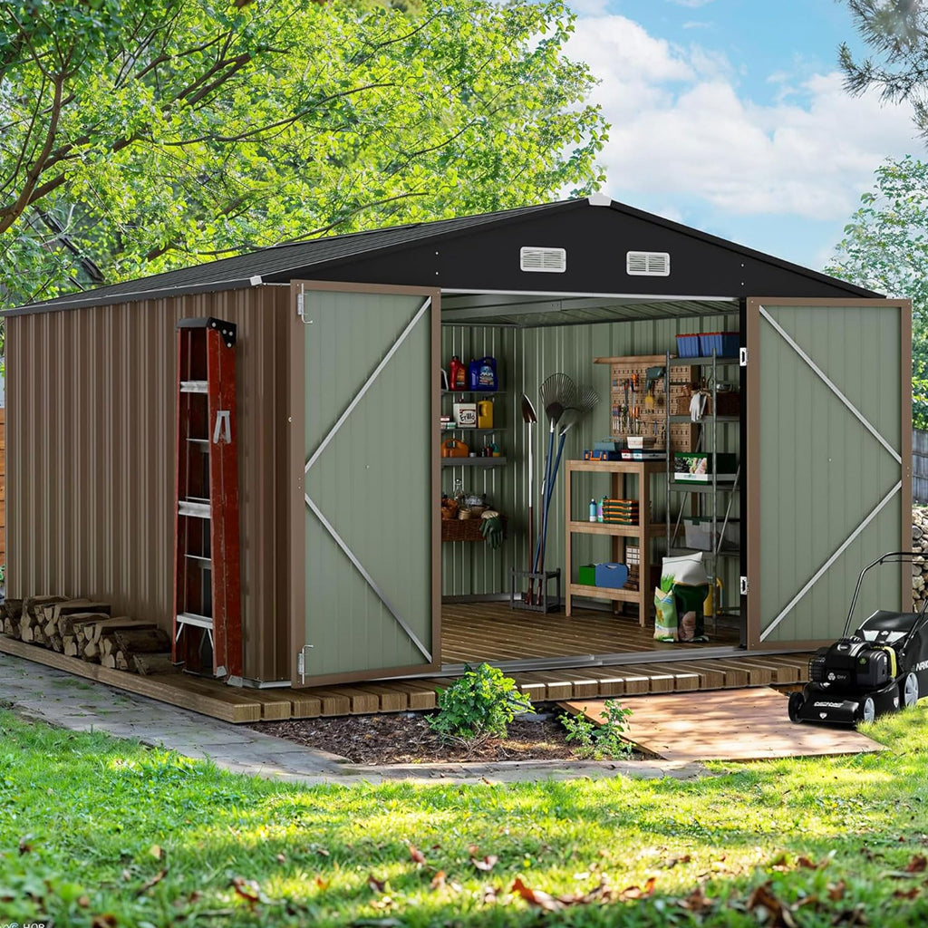Devoko 10x8 FT Outdoor Storage Shed, Brown