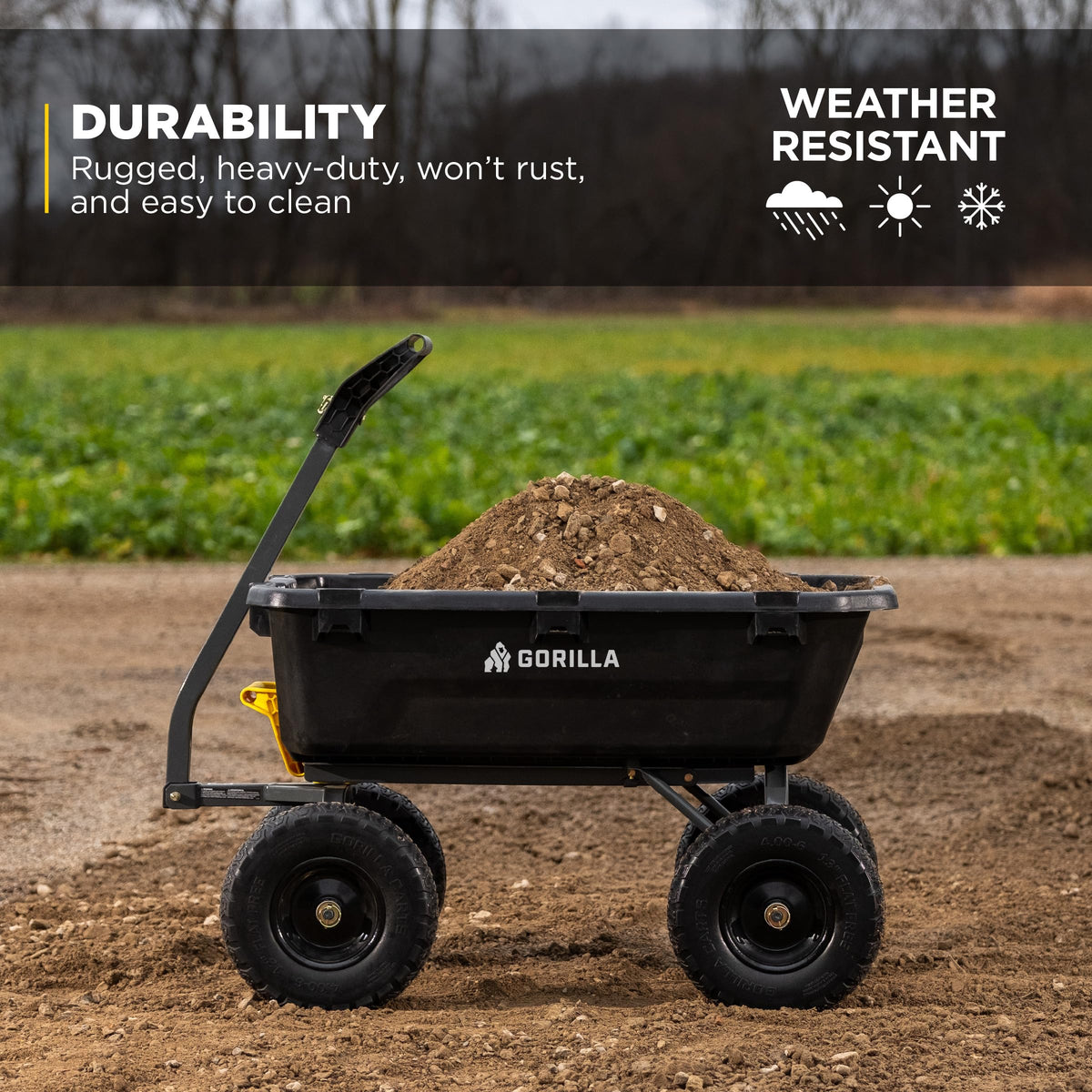 Gorilla Carts Dump Garden Cart, 7 Cu Ft ,1200 lb Capacity, No-Flat Tires