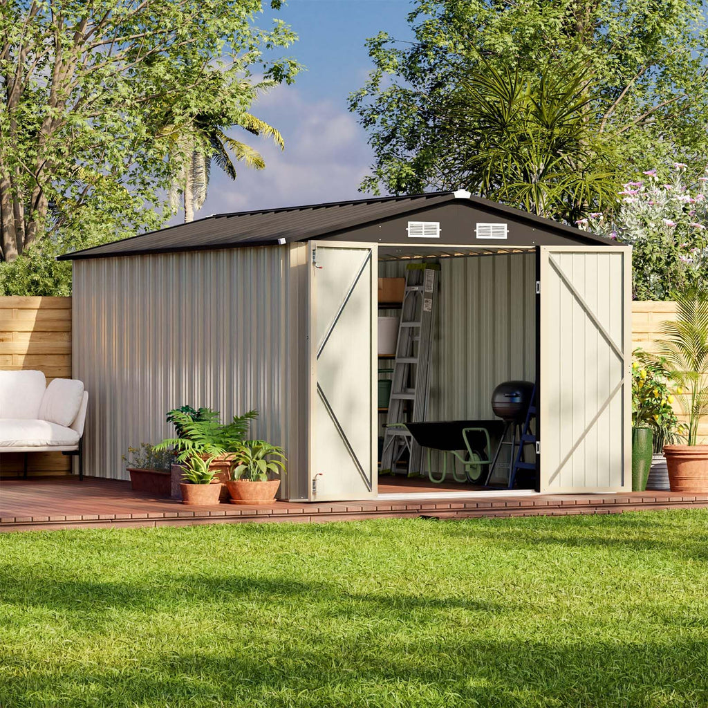 Patiowell 6x4 FT Outdoor Storage Shed, Metal Storage Sheds, Brown