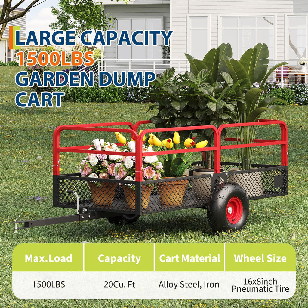 Garvee Tow Behind Dump Trailer for ATV UTV 1500 lbs 20 Cubic Feet
