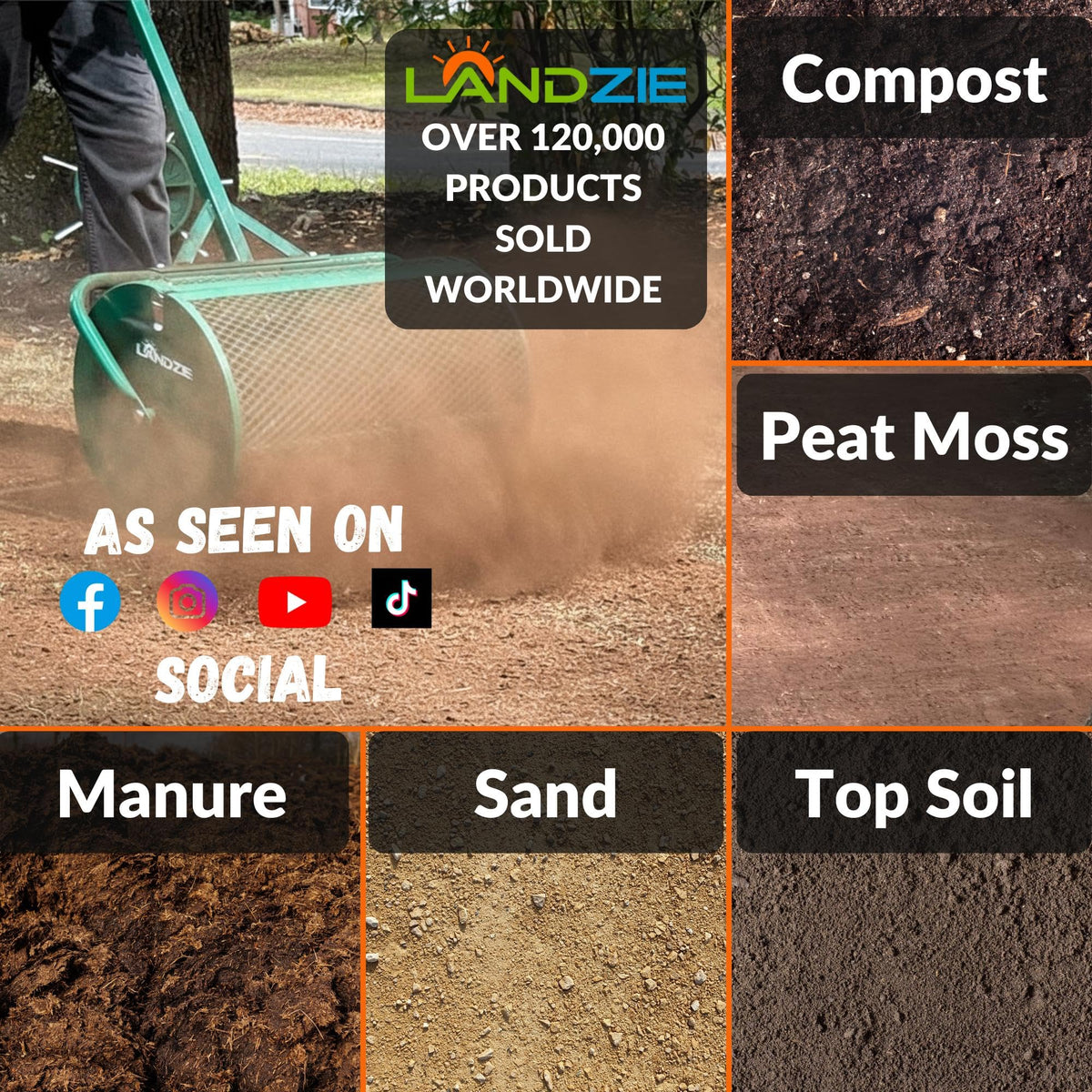 Compost Spreader 24 Inch, Peat Moss & Top Soil Roller