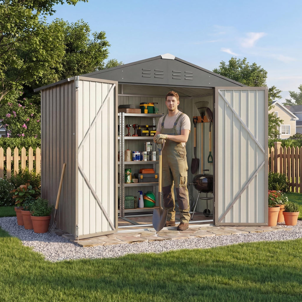 Devoko 10x8 FT Outdoor Storage Shed, Brown