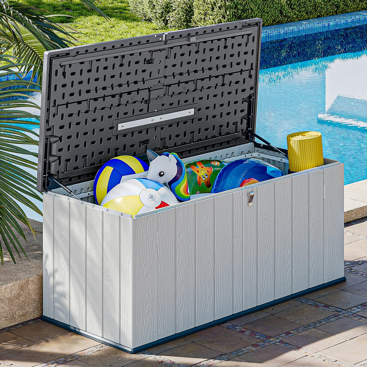 AOXUN Horizontal Storage Sheds 41 Cu.ft, Outdoor Storage Box 160 Gallon, Waterproof Lockable Resin Shed, Patio Storage for Garden, Pool, Cushions, Tools, White