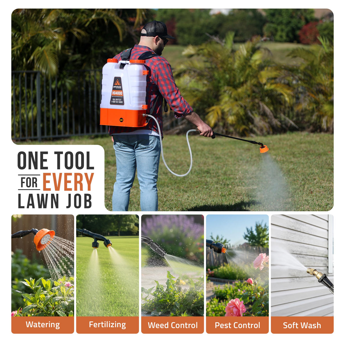 PetraTools HD4000 Battery Powered Backpack Sprayer, 6 Hr Runtime, 6 Nozzles