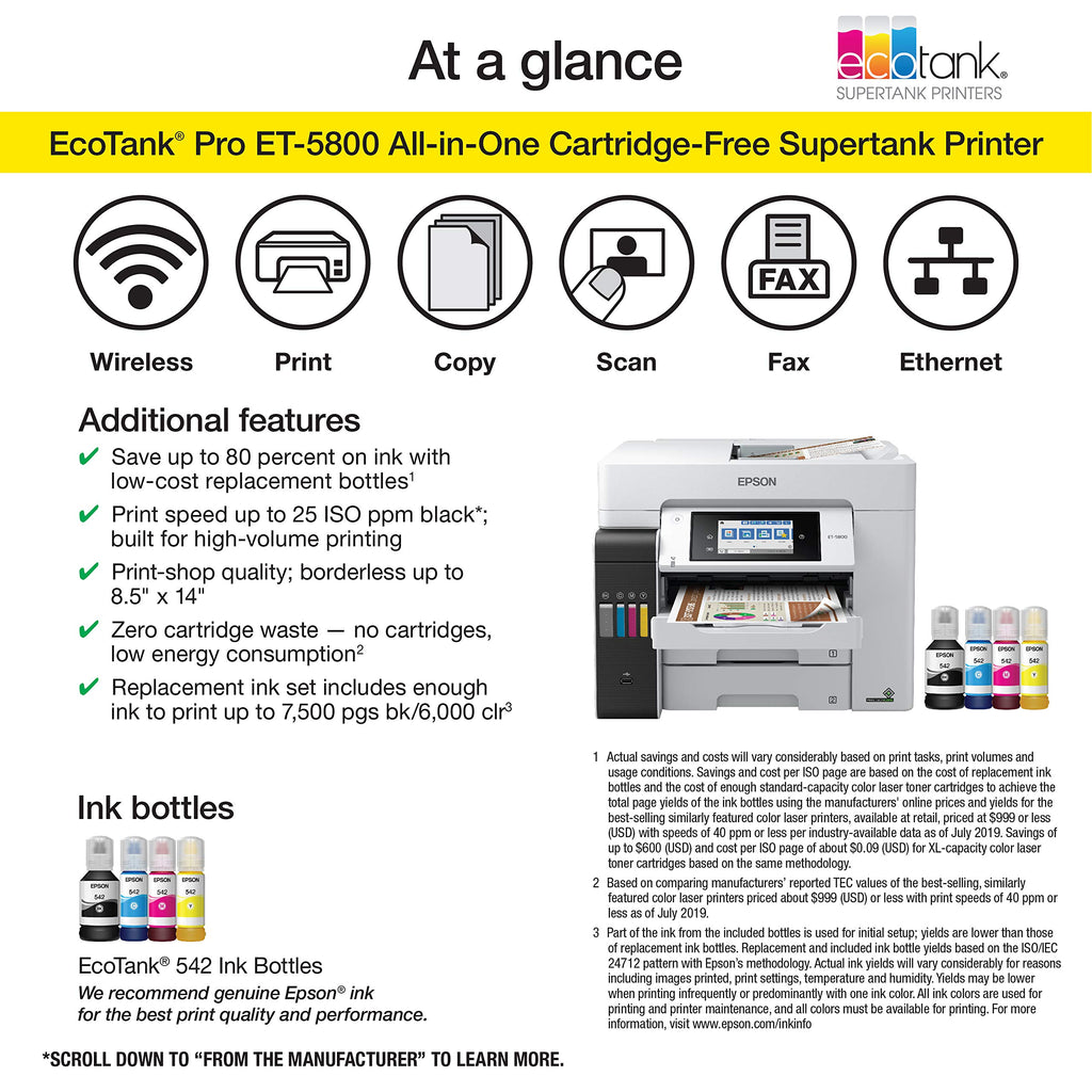 Epson EcoTank Pro ET-5800 Wireless Color All-in-One Supertank Printer