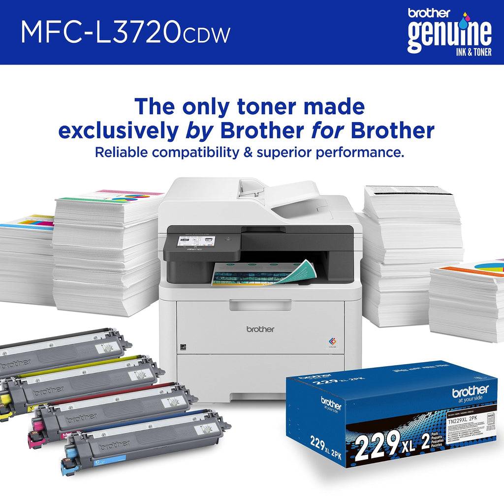 Brother MFC-L3720CDW Wireless Color Laser Printer, Scanner, Copier, Fax, Auto Duplex, 250-Sheet Capacity