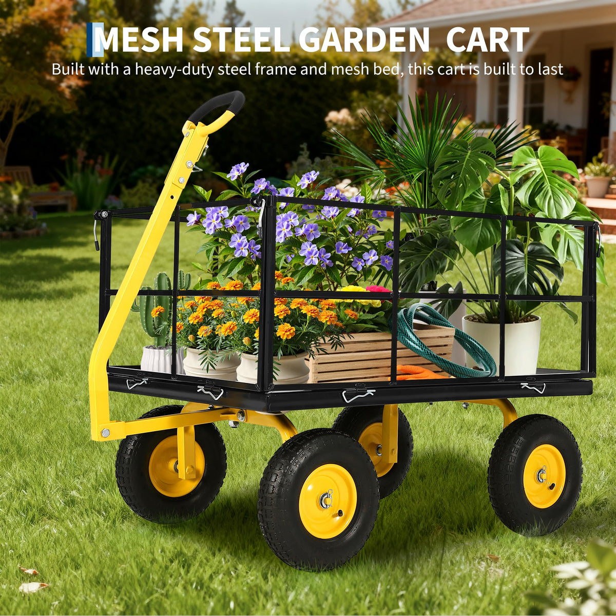 Garvee 1500 LB Heavy Duty Garden Wagon Cart, Outdoor Metal Utility Trailer