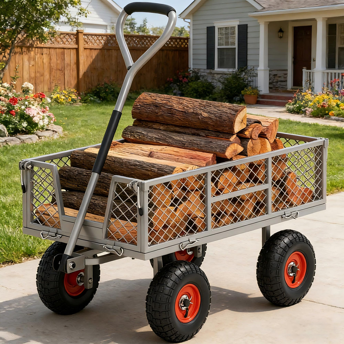 Autodaya 1400lbs Garden Dump Cart, Heavy Duty Wheelbarrow Wagon with Hitch