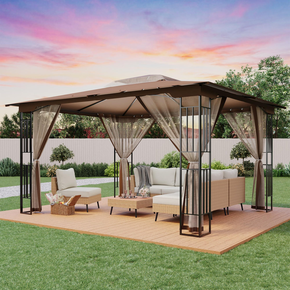 10x10 Arc Gazebo Canopy with Curtains & Double Roof
