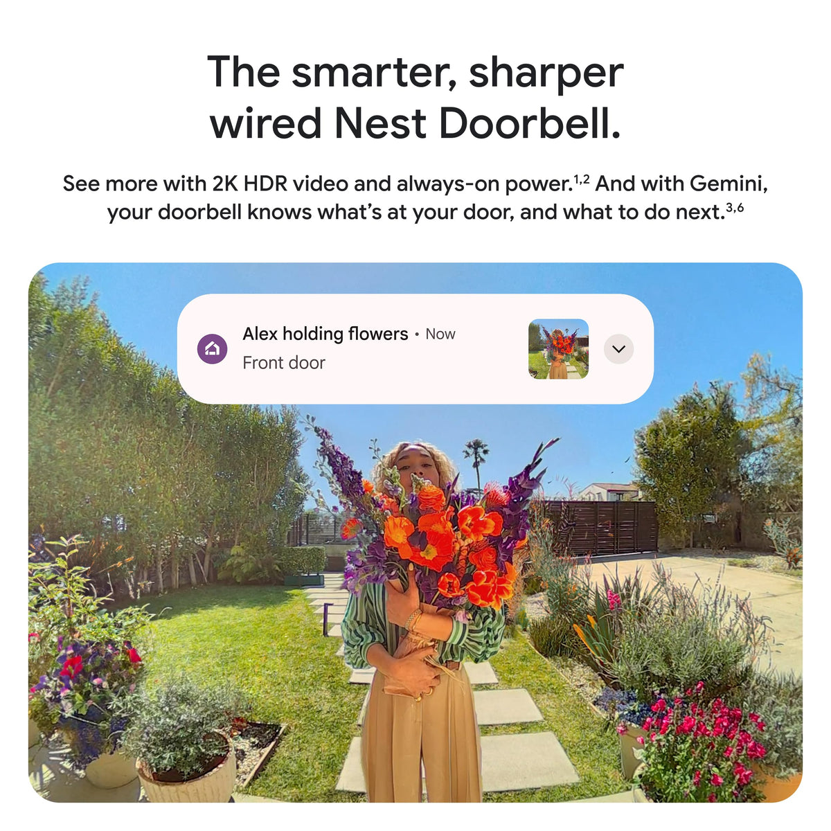 Google Nest Doorbell (Wired, 3rd Gen) - 2K Video, Live View - 2025 - Snow