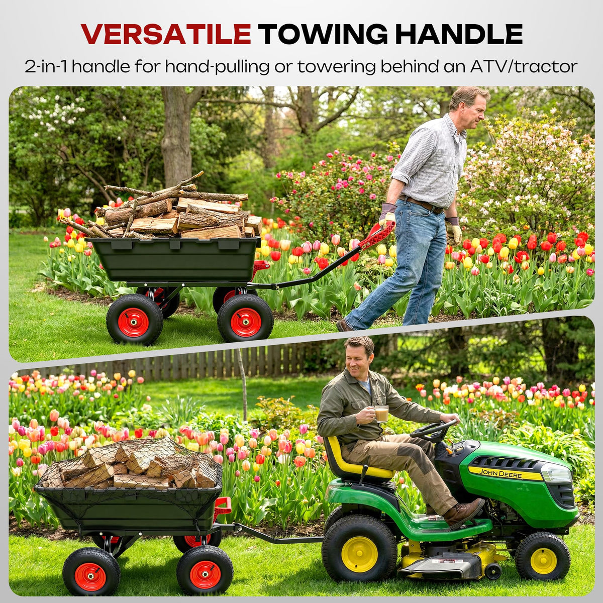 Autodaya 1400lbs Garden Dump Cart, Heavy Duty Wheelbarrow Wagon with Hitch
