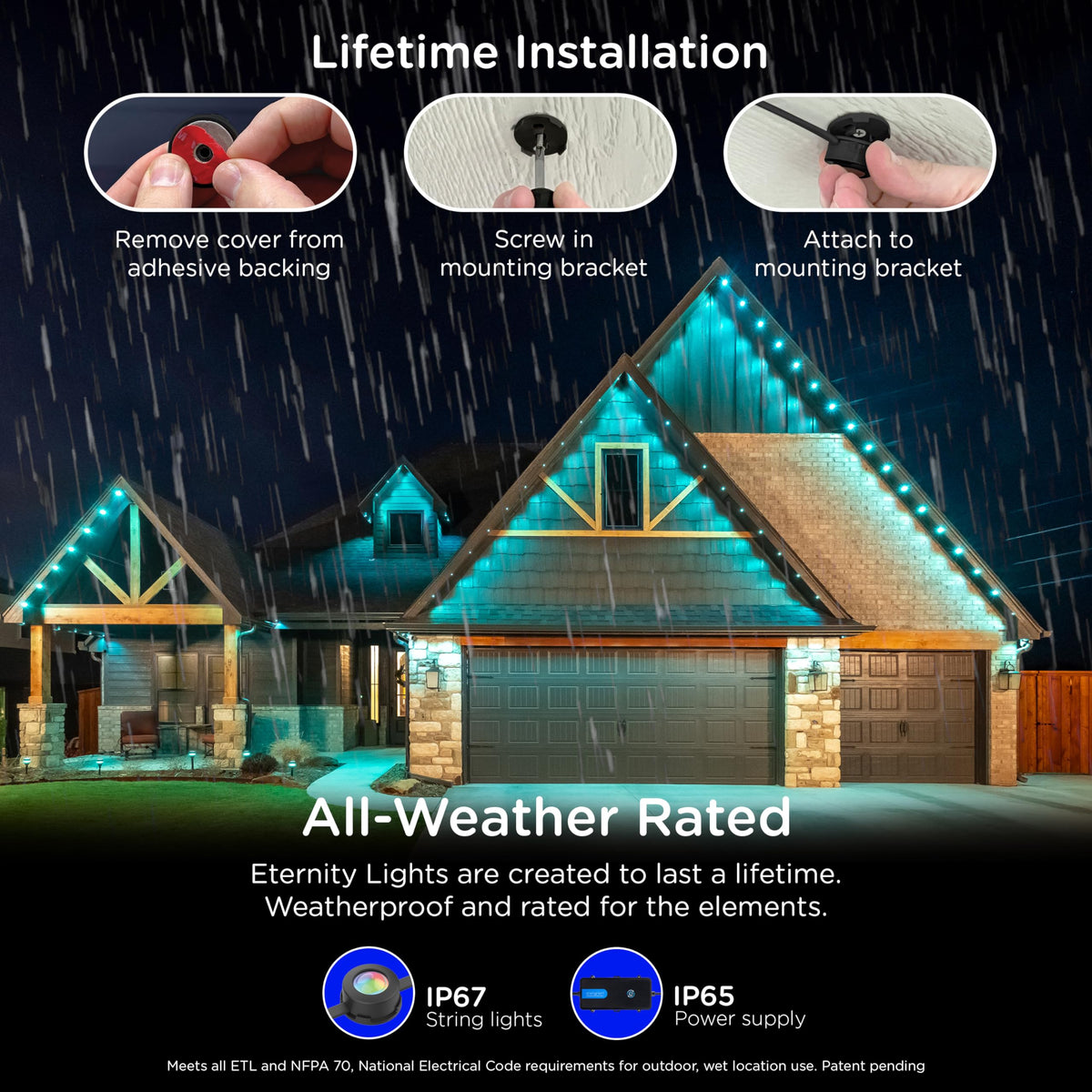 Enbrighten Eternity Permanent Outdoor Lights, 100ft, 72 Lights