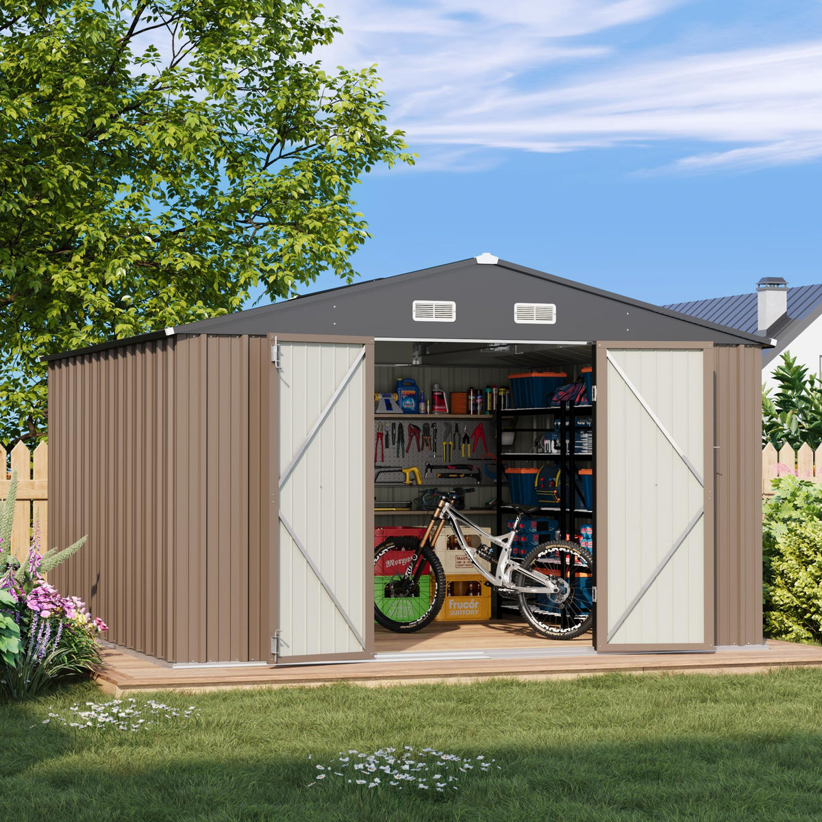 Patiowell 3x3 FT Outdoor Storage Shed, Metal Sheds, Black