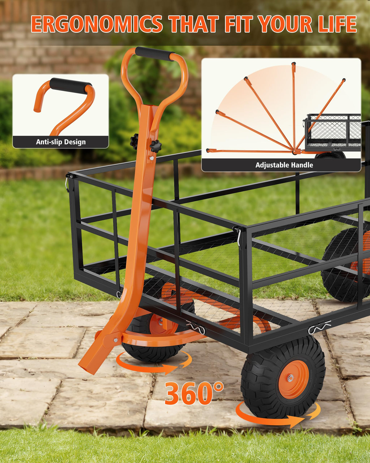 Garvee Garden Carts 1200 LBS Capacity Heavy Duty Steel Garden Wagon Cart