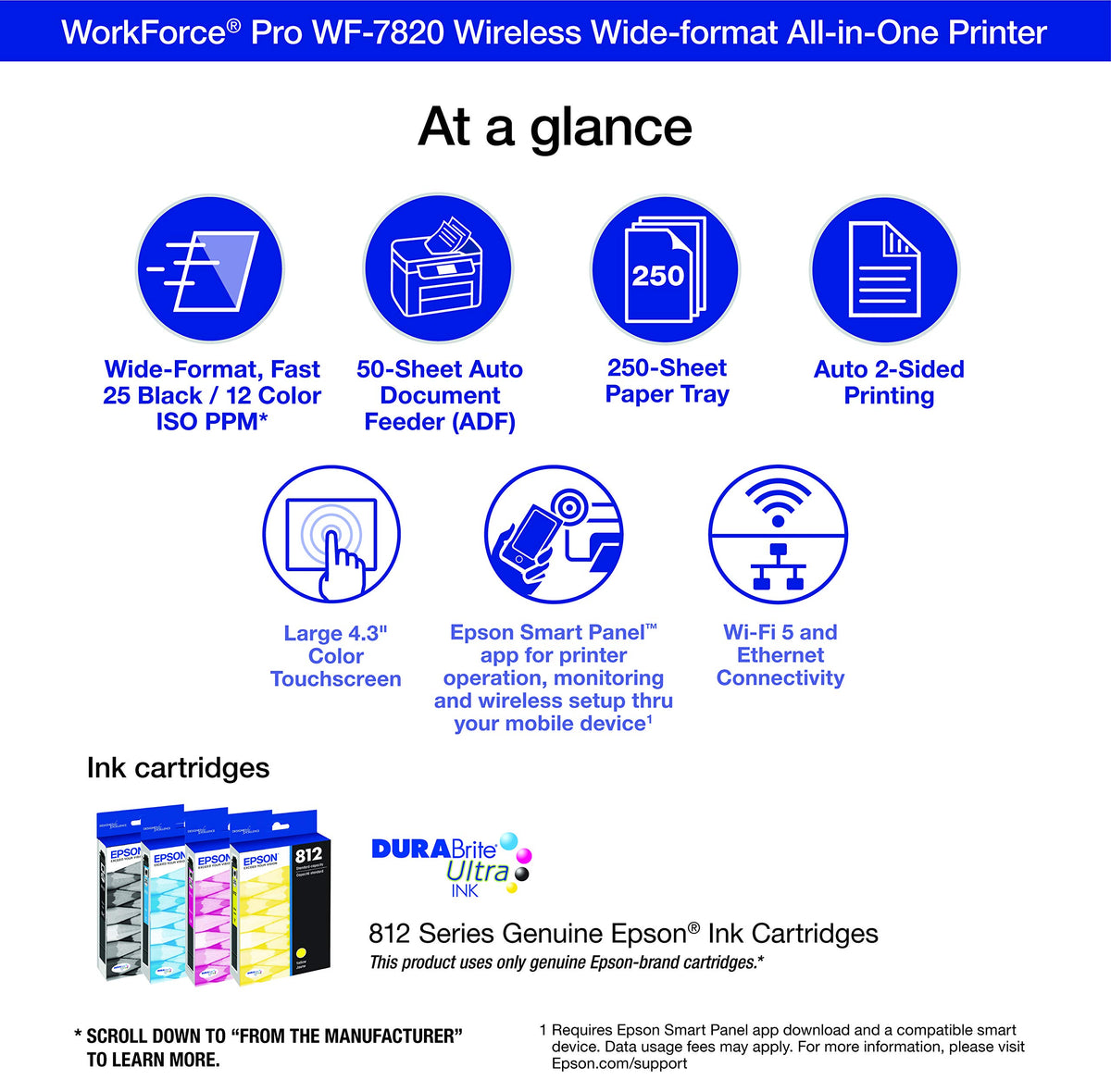 Epson Workforce Pro WF-7820 Wireless All-in-One Wide-Format Inkjet Printer