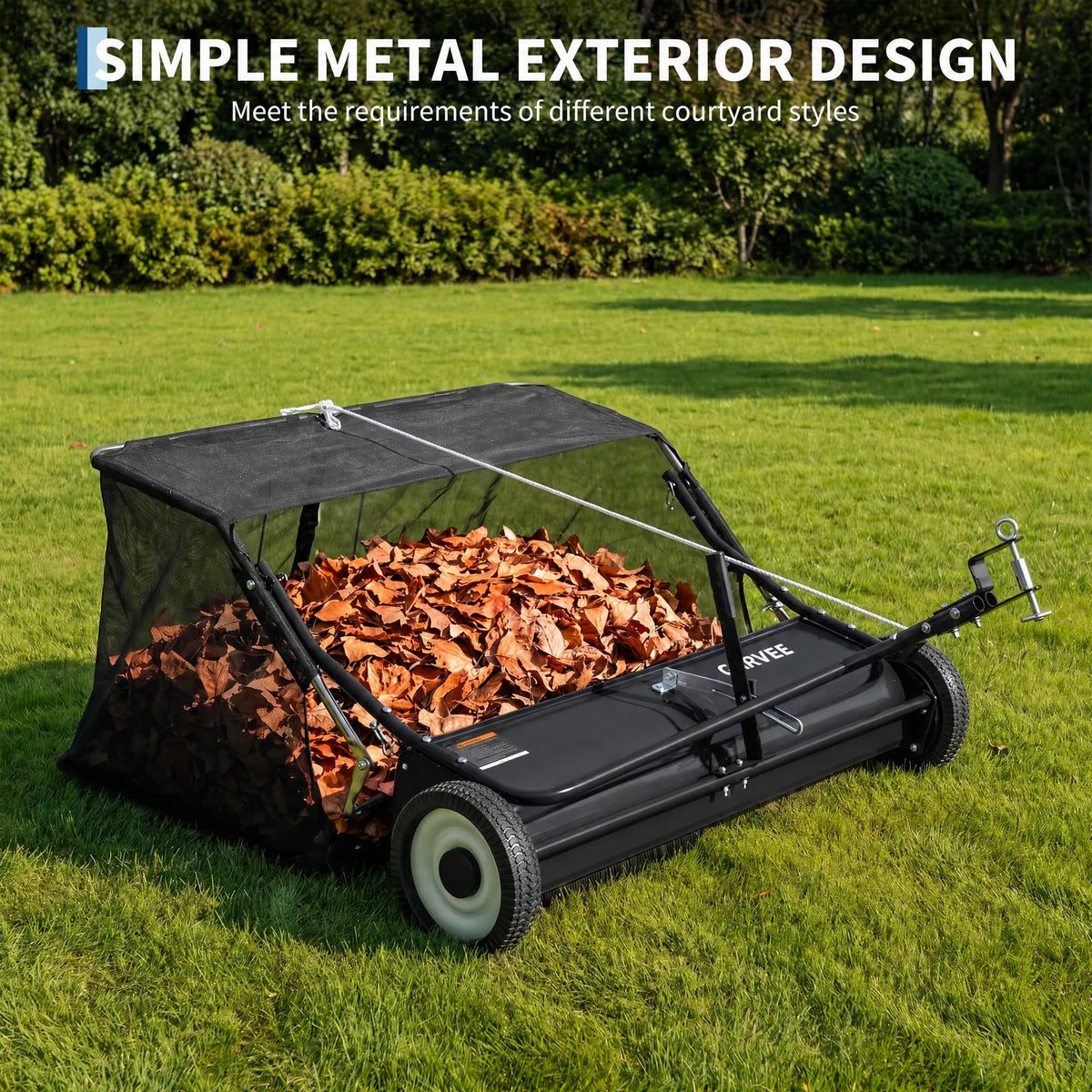 48-Inch Lawn Sweeper Tow Behind, Leaf & Grass Collector Yard Sweeper