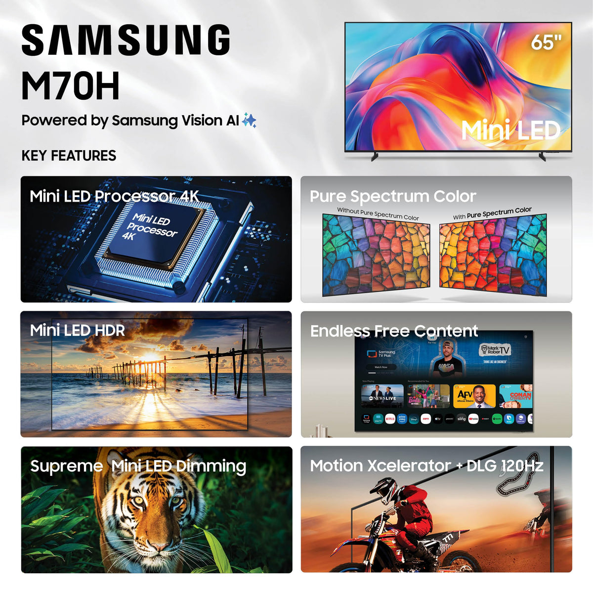 Samsung 65-Inch Class M70H Series, Mini LED, 4K, Smart TV, 2026 Model