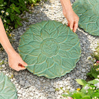 Sungmor Decorative Cast Iron Lotus Stepping Stones,Set of 3 & Green Finish