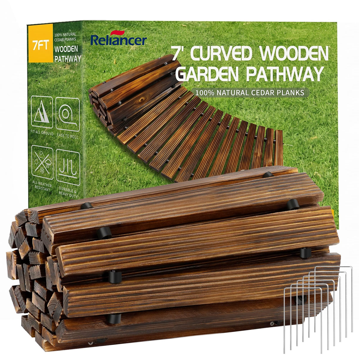 24' Wooden Garden Pathway,Outdoor Roll Out Walkway,Patio Footpath