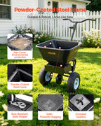 VEVOR Broadcast Spreader 130 lbs Capacity Hopper Walk-Behind Push Spreader | for Lawn & Garden Care, 12 ft Spreading Width, 13" All-Terrain Tires, Adjustable Flow Control for Fertilizer Seed Ice Melt