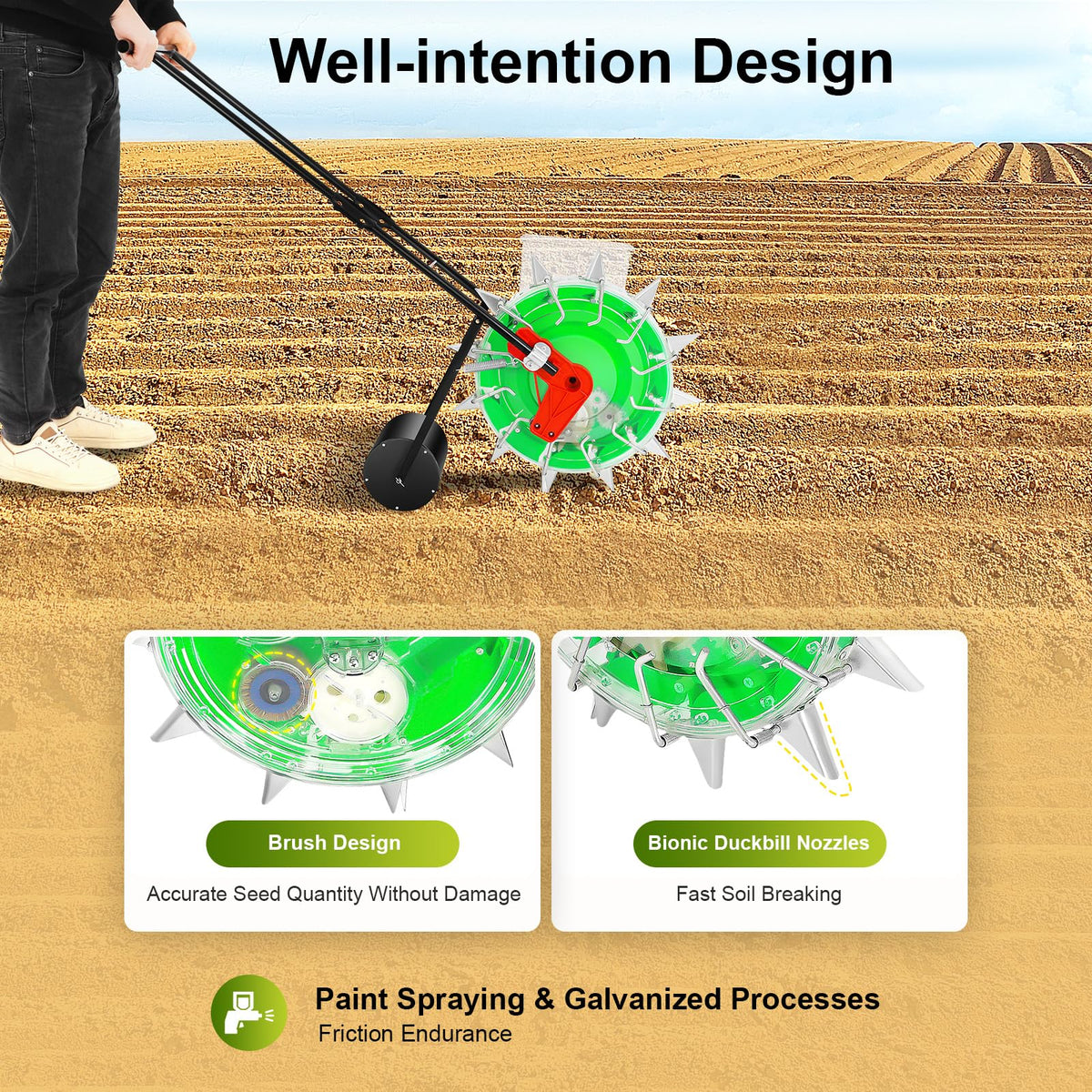 12-Nozzle Manual Seeder Hand-Push Garden Seeder, Hand-Push Garden Seeder, Roller Seeding and Fertilizer Applicator for Home Lawn, Backyard, Greenhouse Gardening(5.3" Spacing)