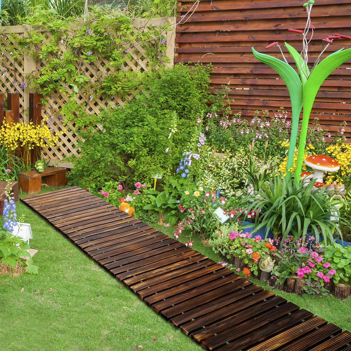 24' Wooden Garden Pathway,Outdoor Roll Out Walkway,Patio Footpath
