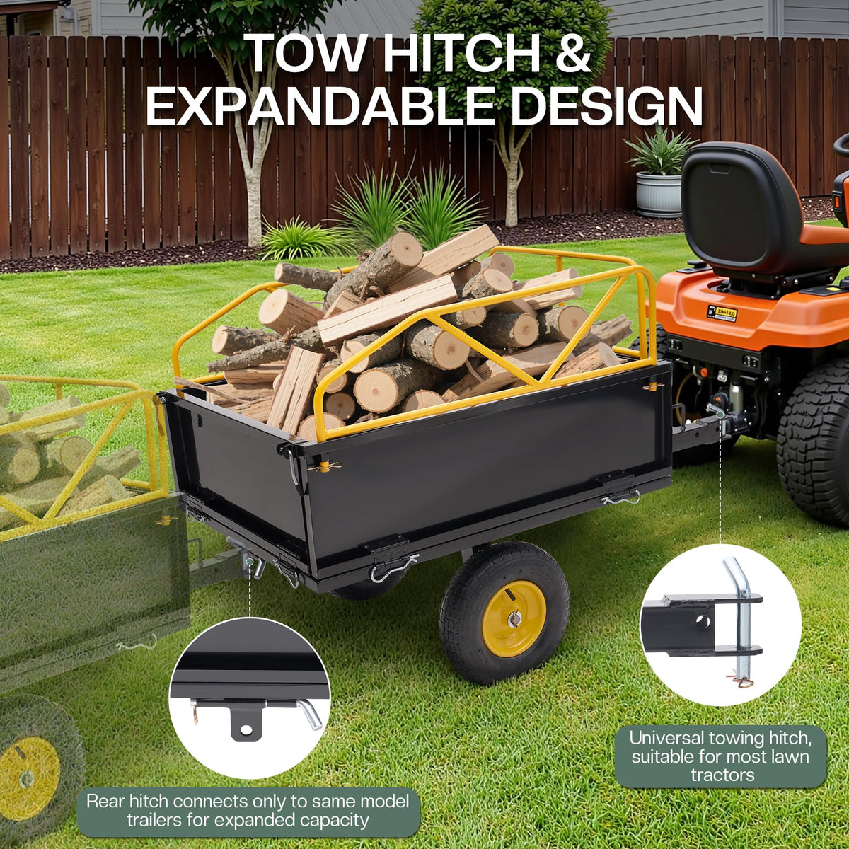 Jocisland 500 LBS ATV UTV Tow Behind Dump Cart, Garden Utility Trailer
