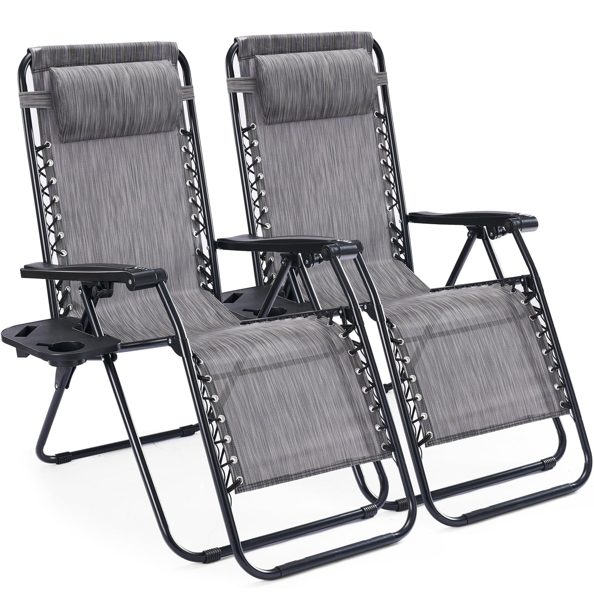 Sweetcrispy Zero Gravity Chairs, Set of 4 Portable Recliner Beach Camping Patio Outdoor Folding Lounge Chair with Cup Holder Trays and Adjustable Pillow for Poolside, Garden, Backyard, Lawn, Blue