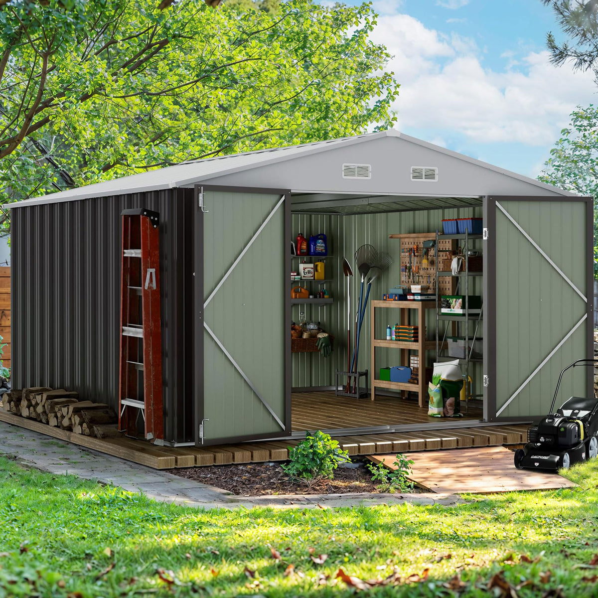 Devoko 10x8 FT Outdoor Storage Shed, Brown