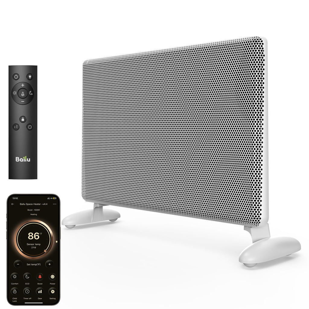 Ballu Mica Infrared Space Heater Indoor Use,Large Room Panel Heater with Programmable Thermostat,WiFi App Control,Portable Stand or Wall Mount,Energy Efficient Smart Quiet Heater,Work with Alexa,White